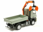 Preview: 315906 Mb Arocs M Dreiseitenkipper mit Ladekran, grau/gelb Herpa