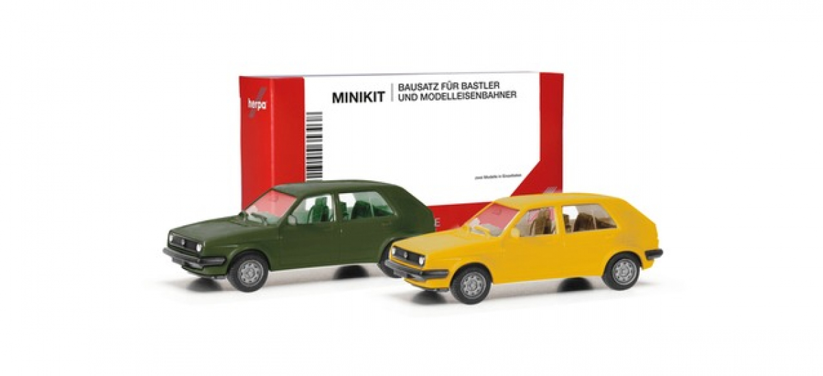 012195-010 MiniKit VW Golf II 4-türig, olivgrün/ginstergelb Herpa
