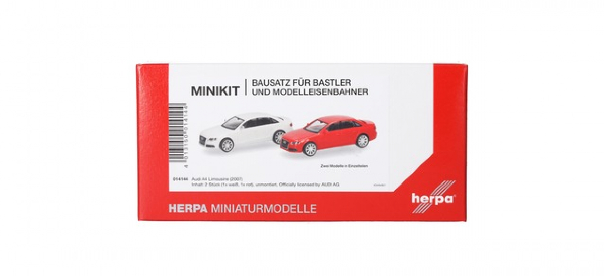 014144 MiniKit: Audi A4 Limousine, weiß/rot Herpa