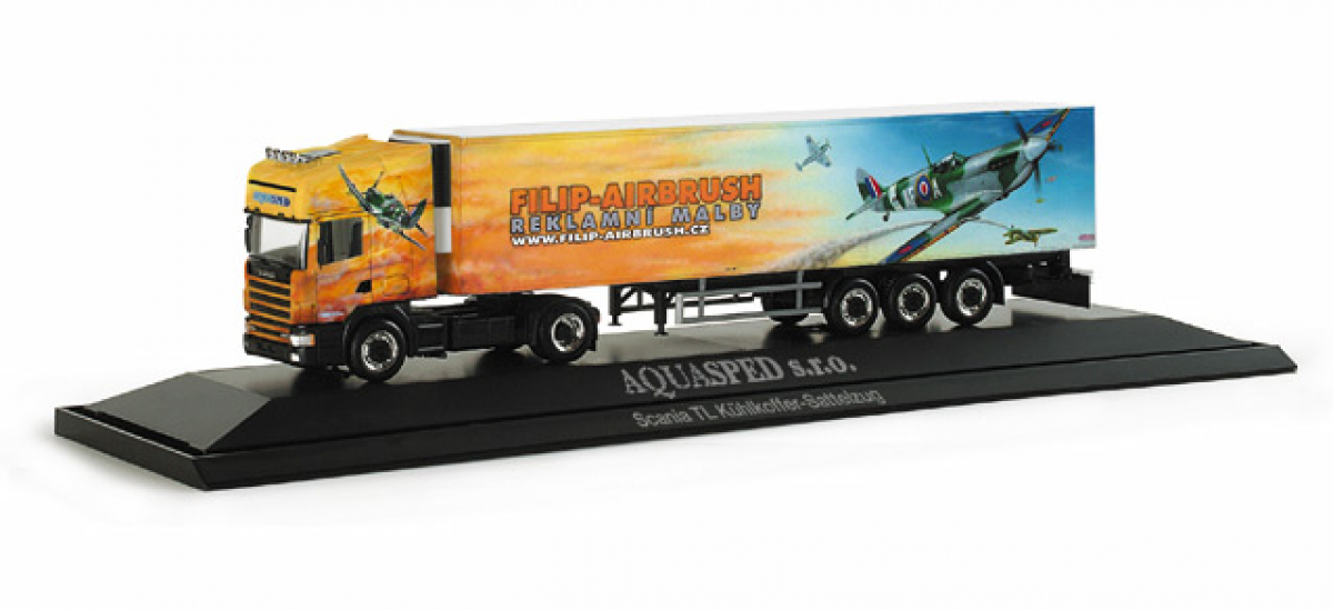 120982 Scania TL Kühlkoffer-Sattelzug "Aquasped/Filip-Design" Herpa PC