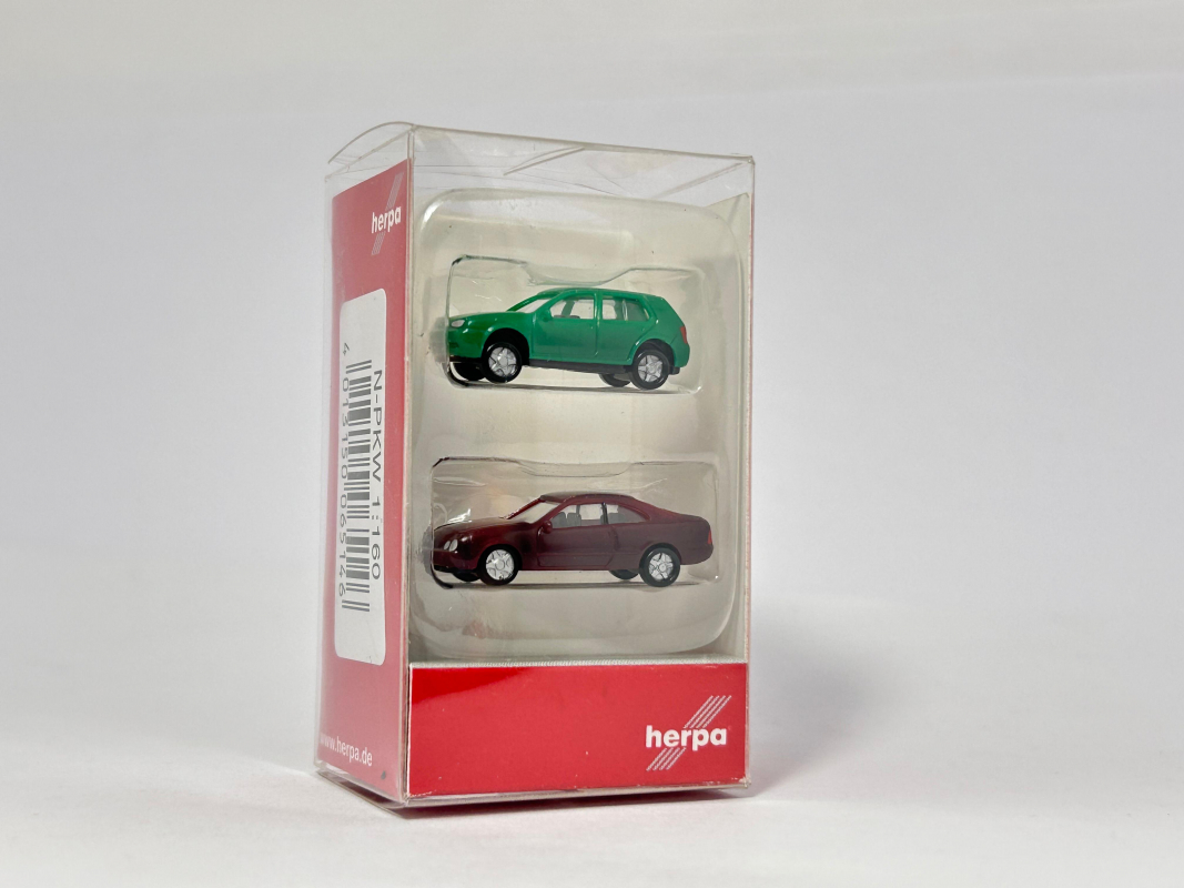 065146 N-PKW Set Mercedes-Benz CLK weinrot, golf grün Herpa 1:160     1