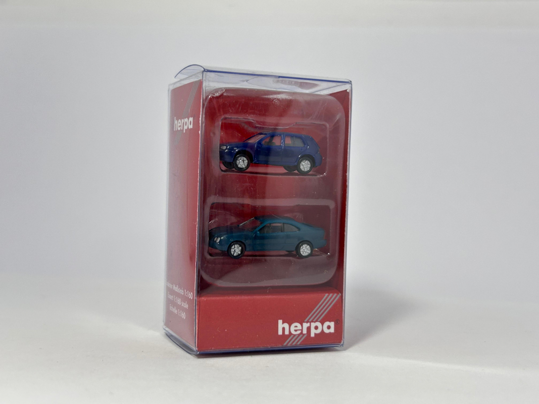 065146 N-PKW Set Mercedes-Benz CLK - Golf 4  grün/blau Herpa 1:160     1