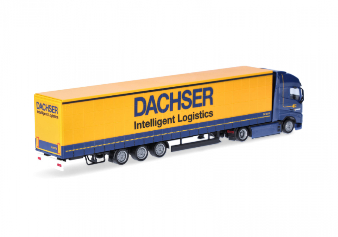 Preview: 959773 Volvo FH GL XL 2020 Electric Jumbogardinenplanen-Sattelzug "Dachser" Clubmodell Herpa