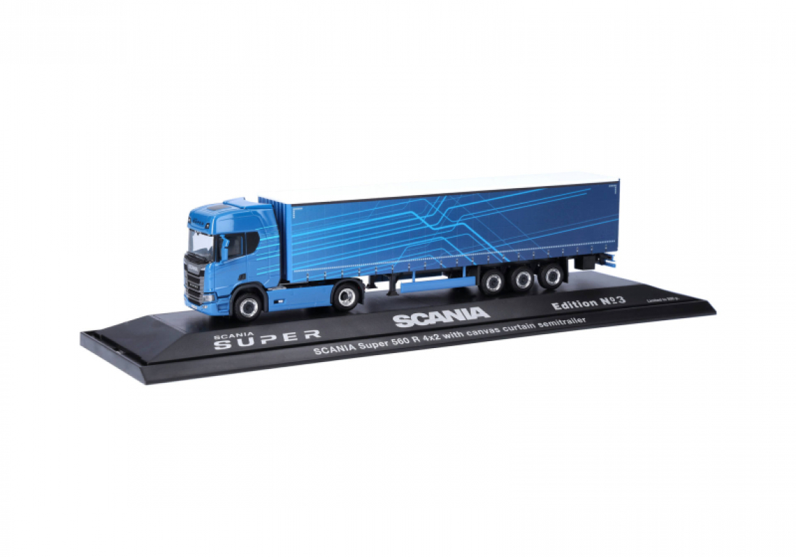 Preview: 963039 Scania CR20 HD Gardinenplanen-Sattelzug 2/3a "SCANIA - IAA 2026" Herpa