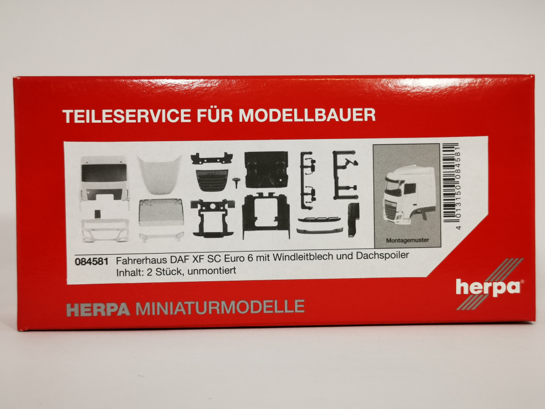 084581 Fahrerhaus DAF XF SC Euro 6 mit Windleitblech und Dachspoiler Inhalt: 2 Herpa