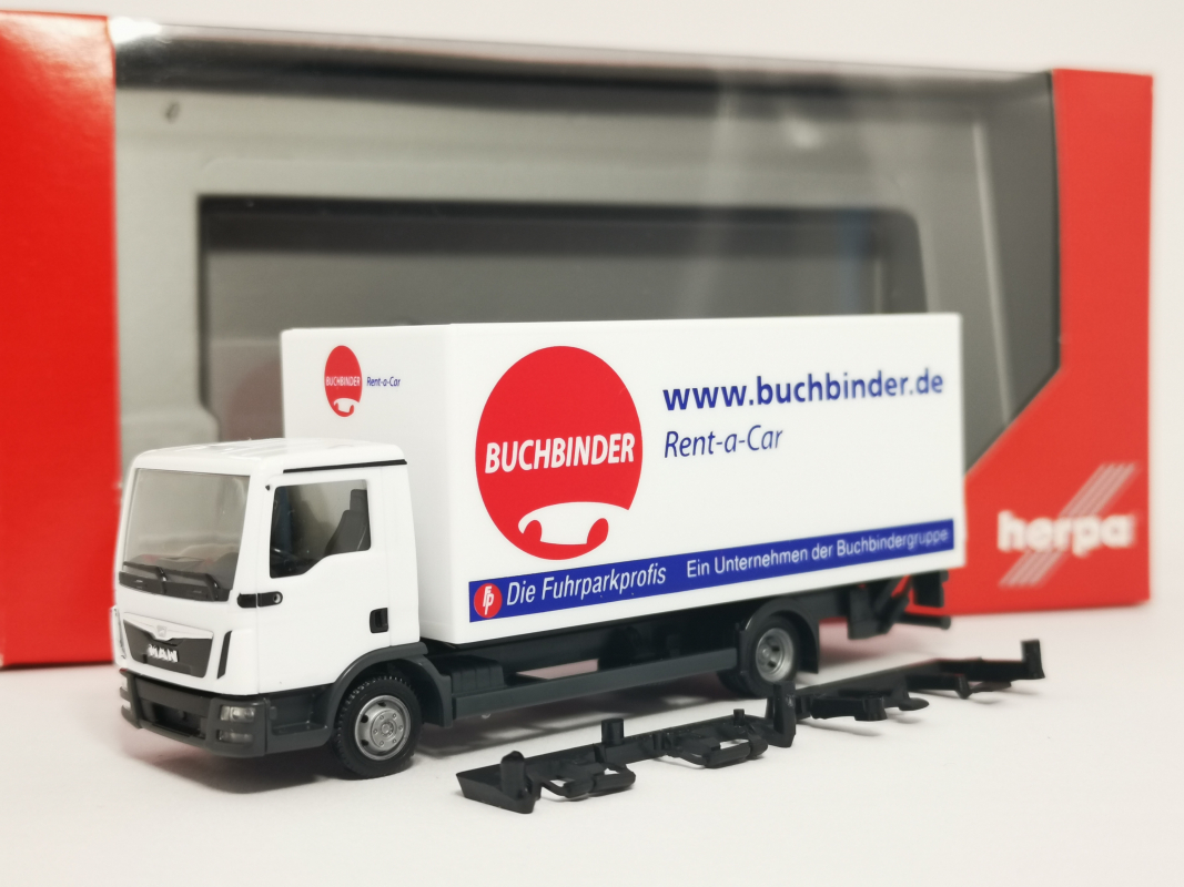 310598 MAN TGL Koffer-LKW mit Ladebordwand /"Buchbinder Autovermietung" Herpa