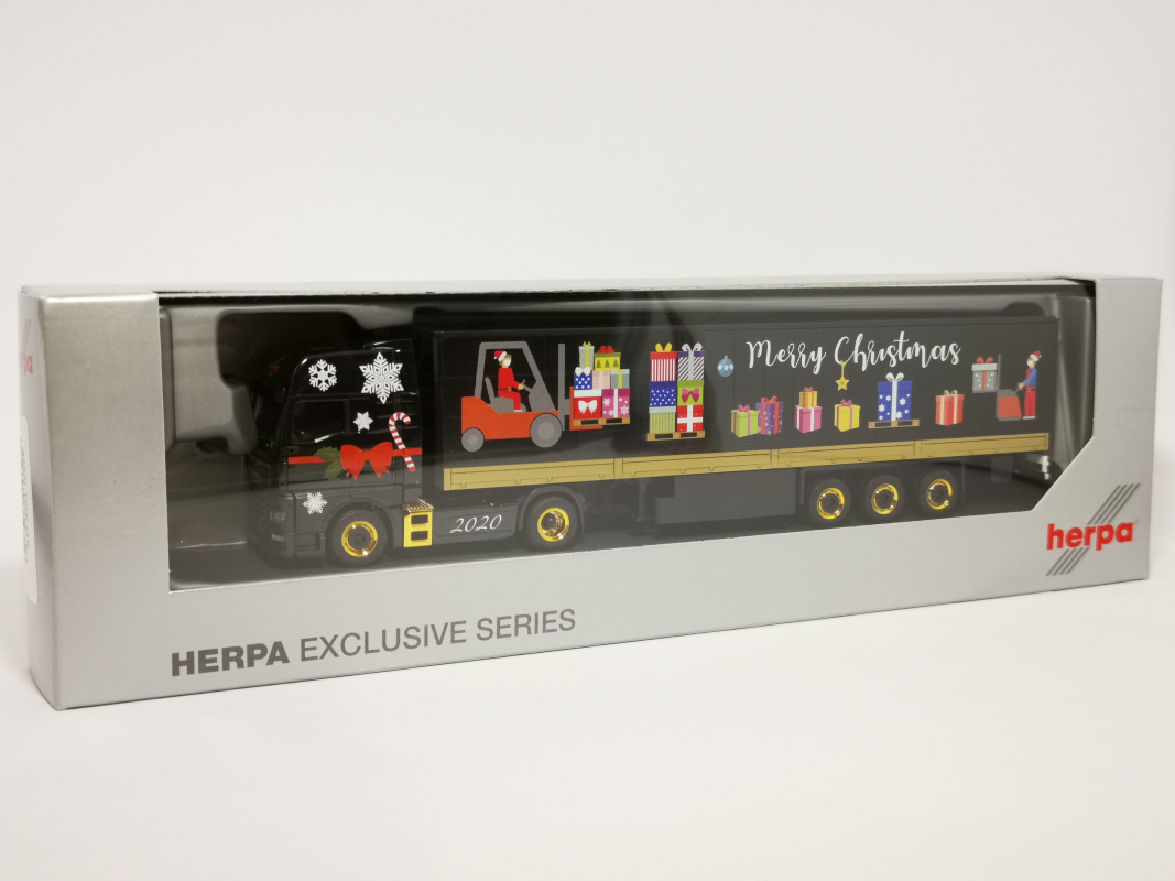 312356 MAN TGX GX Gardinenplanen-Sattelzug mit Bordwänden „Herpa Weihnachtsmodell 2020“	Herpa