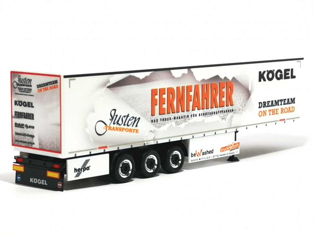 Gardinenplane Auflieger "Justen Transporte/Fernfahrer" Herpa