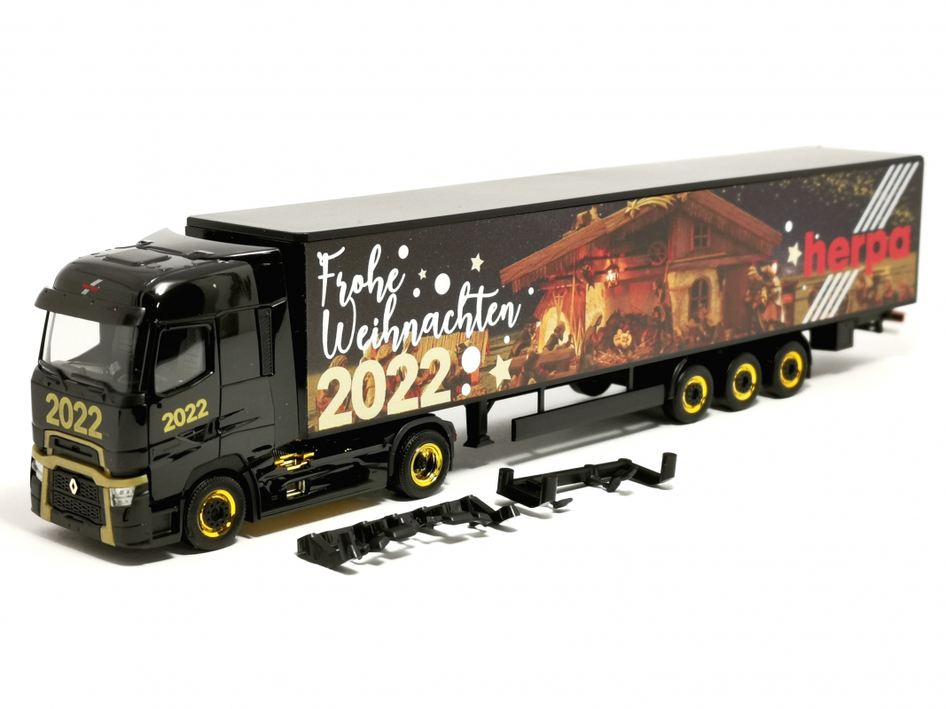 315470 Renault T facelift Koffer-Sattelzug 15m „Herpa Weihnachtsmodell 2022“	Herpa