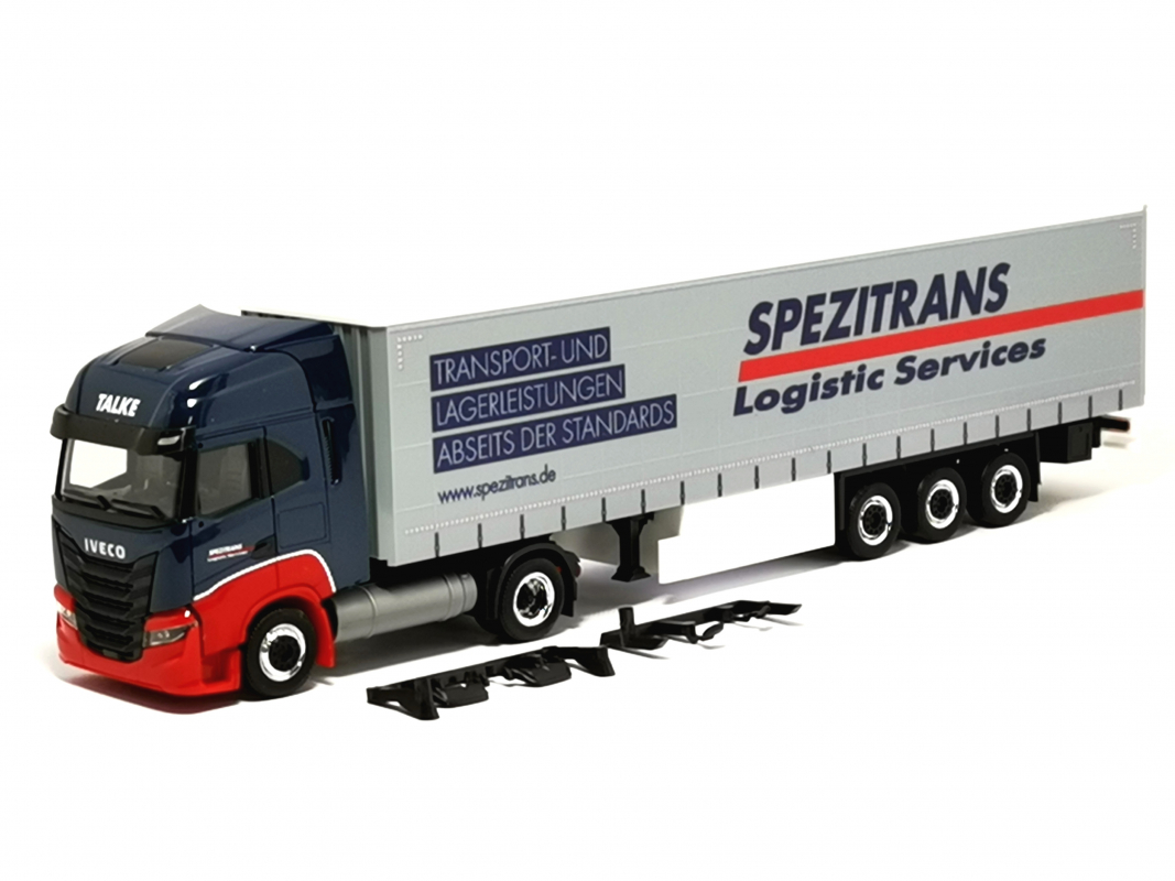 315258 Iveco S-Way LNG Gardinenplanen-Sattelzug „Spezitrans“  Herpa