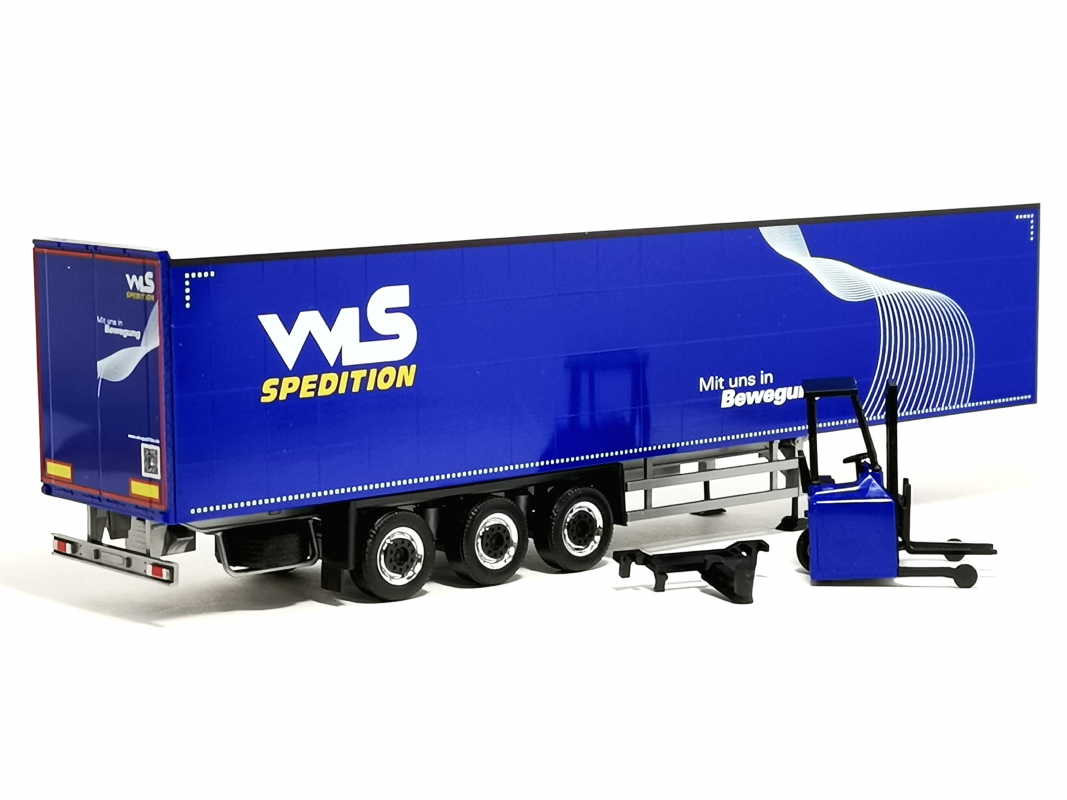 Gardinenplanen Sattelzug mit Stapler "WLS Spedition" Herpa