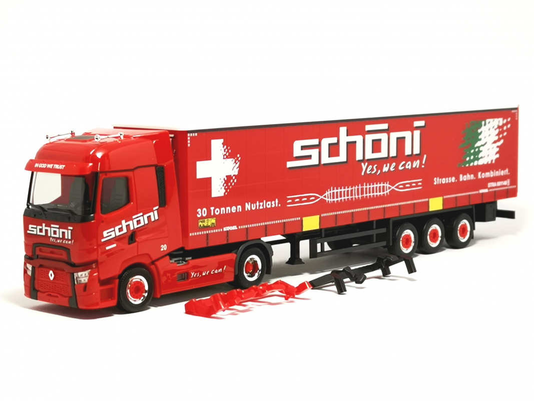 316446  Renault T facelift Gardinenplanen-Sattelzug "Schöni International" Herpa