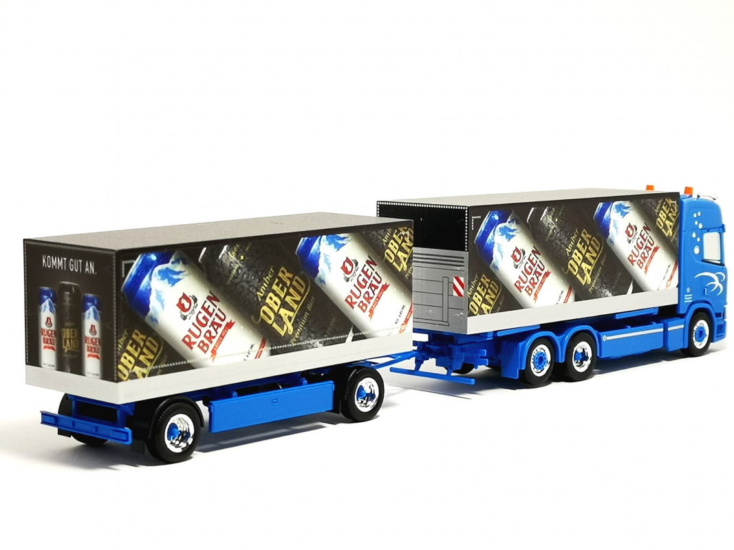 952903 Scania CR 20 HD Koffer Hängerzug "Rubin & Morger -  Rugenbräu" Herpa