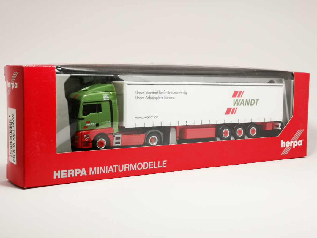 301886 MAN TGX XLX Euro 6 Gardinenplanen-Sattelzug "Wandt" Herpa