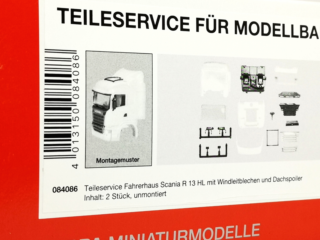 084086 Fahrerhaus Scania R '13 HL mit Windleitblechen und Dachspoiler, 2 Stück Herpa Restb.2