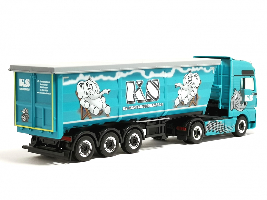 316538 MAN TGX XXL Euro 6C Stahlrundmulden-Sattelzug "KS Containerdienst" Herpa