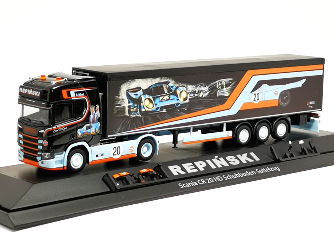 122283 Scania CR 20 HD Schubboden-Sattelzug "Repinski / Le Mans" (PL) Herpa -SALE