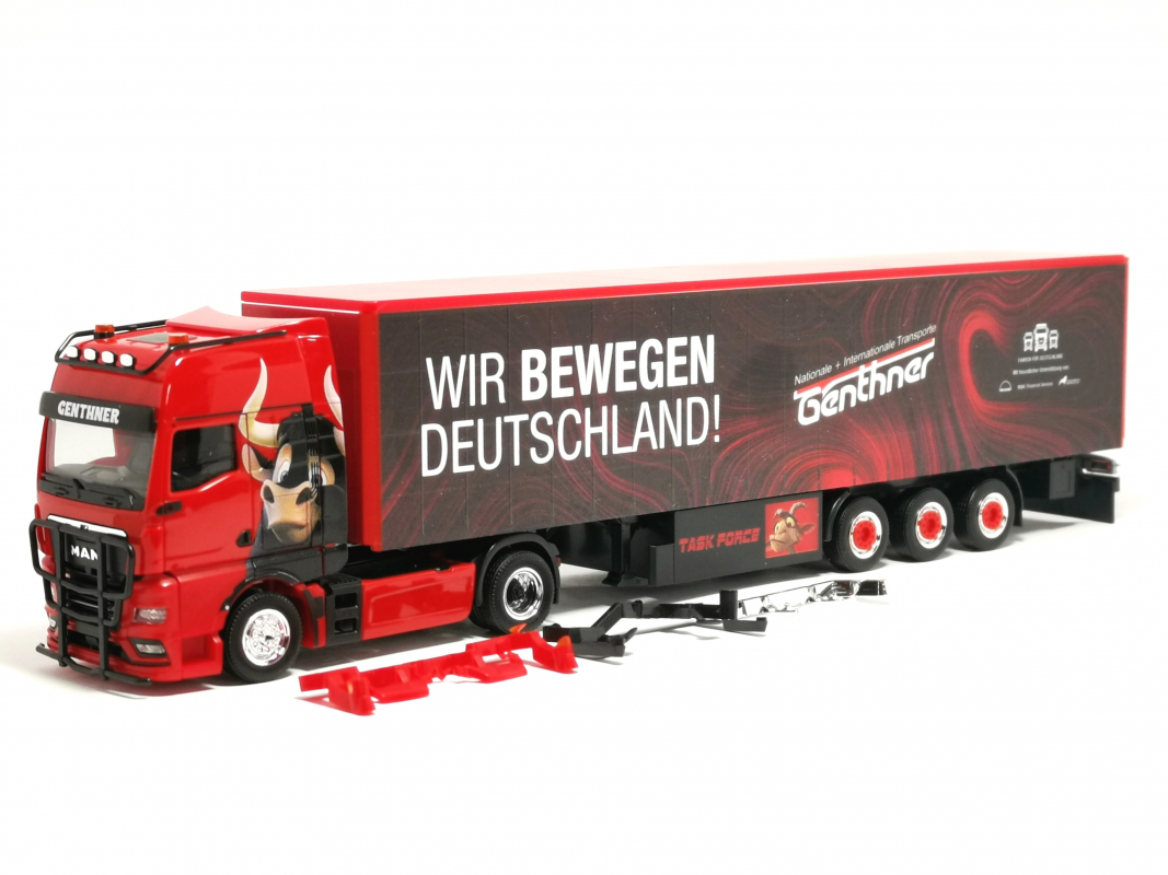 318075 MAN TGX GX Gardinenplanensattelzug "Genthner/Wir bewegen Deutschland" Herpa