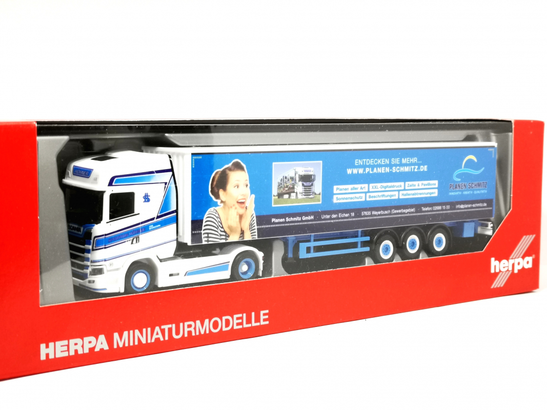 313636 Scania CS 20 HD Gardinenplanen-Sattelzug „Spedition Höhner/Planen-Schmitz“ Herpa