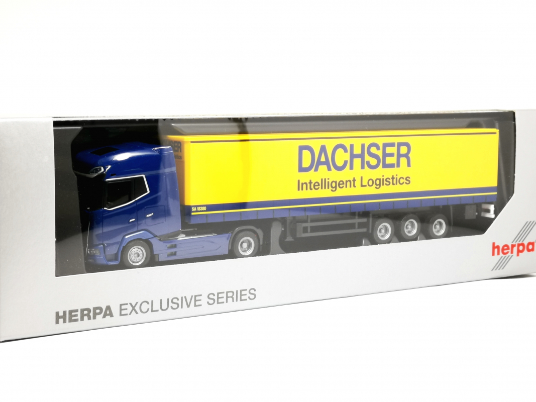 958110 DAF XG+ Gardinenplanen Sattelzug "Dachser" Herpa