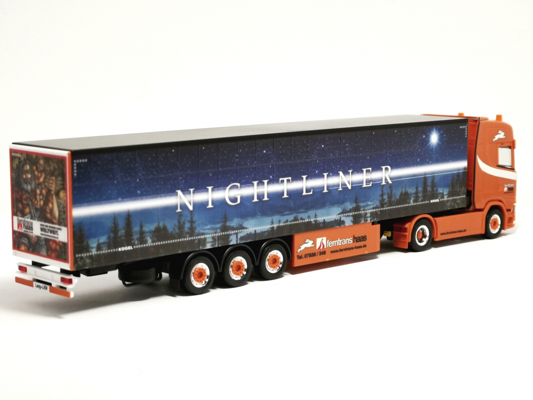 Preview: 318785 Scania CS 20 HD 15m Gardinenplanen-Sattelzug "Ferntrans Haas" Herpa