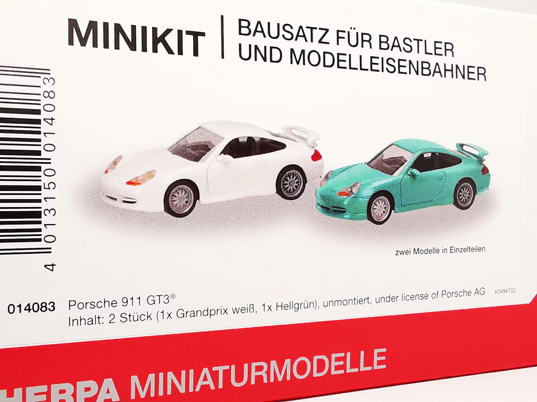 014083 Porsche 911 GT3 (996) Grandprix Weiß und hellgrün, 2 Stück Herpa