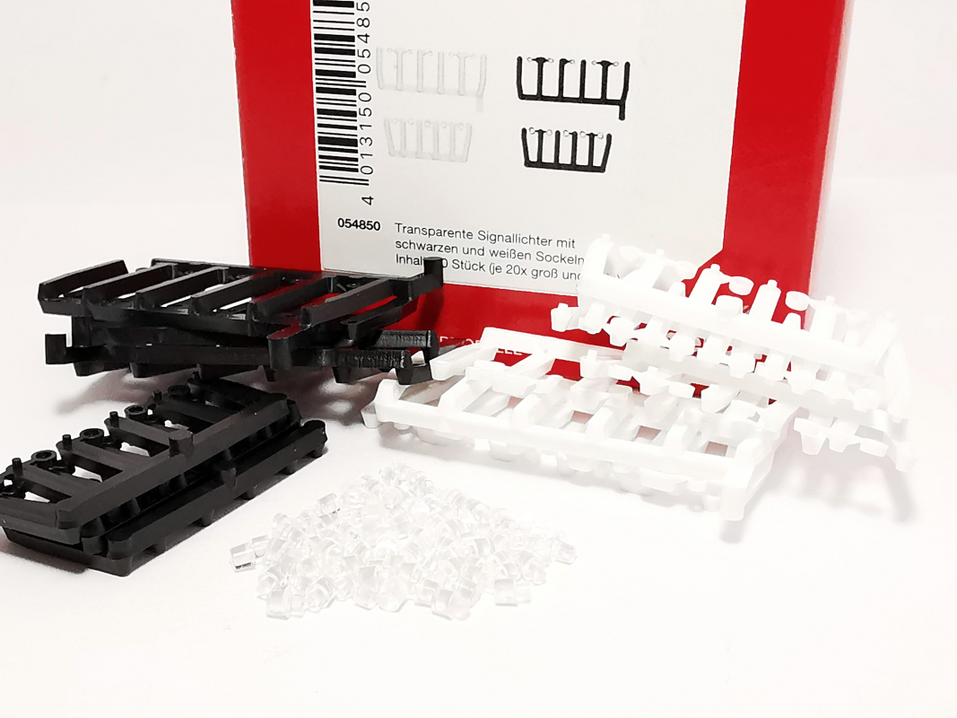054850 80 Signallichter transparent mit schwarzen und weißen Sockeln, je 20x groß und klein Herpa