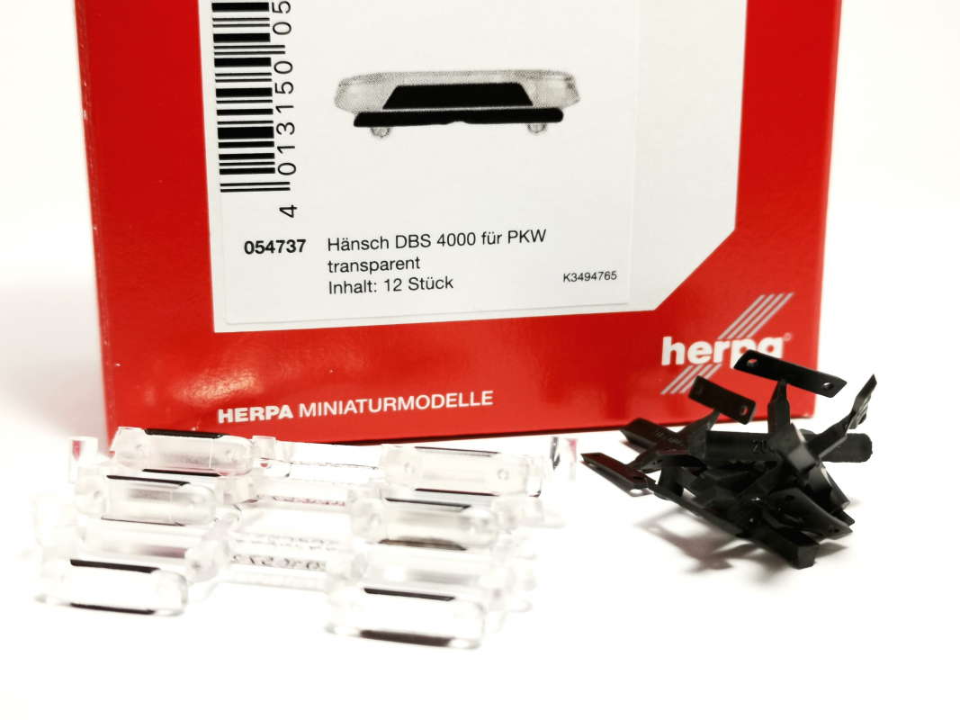 054737 Zubehör: Hänsch DBS 4000 für PKW, transparent (12 Stück) Herpa