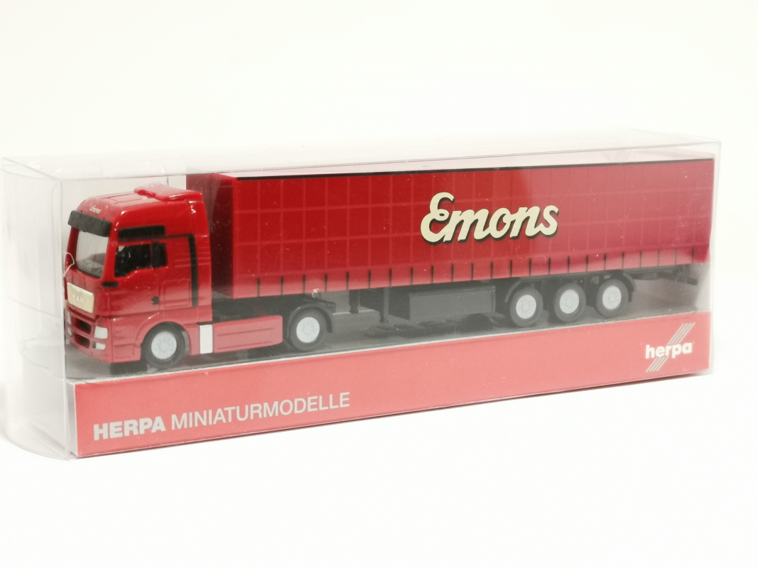 066136 MAN TGX XXL Gardinenplanen-Sattzelzug "Emons" Herpa Achtung Maßstab 1:160