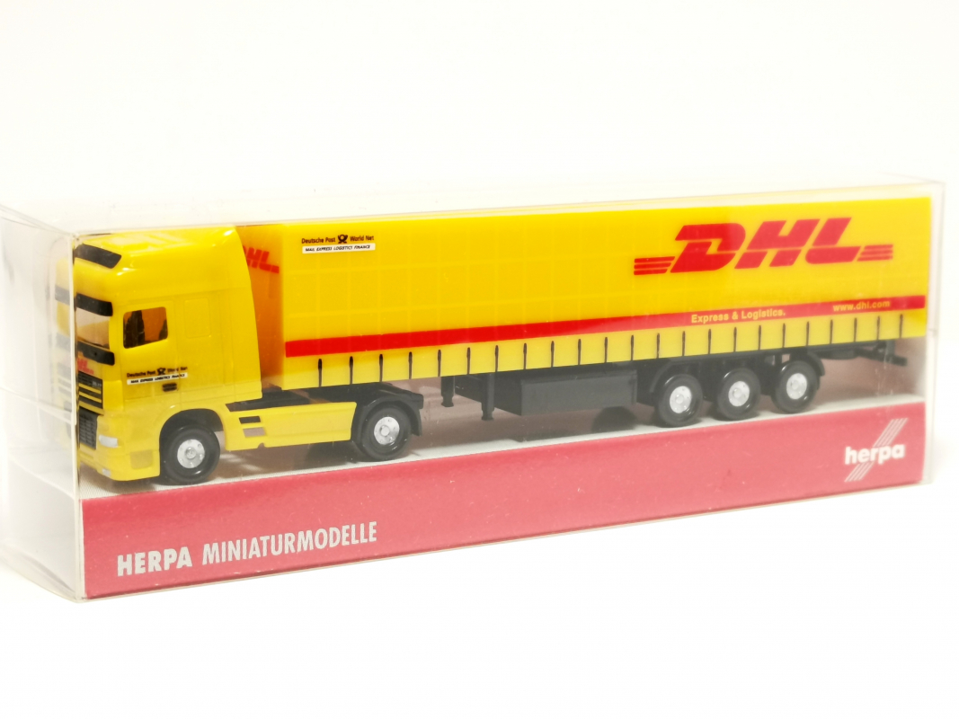 065436 DAF XF SSC Gardinenplanen-Sattelzug "DHL" Herpa Achtung Maßstab 1:160