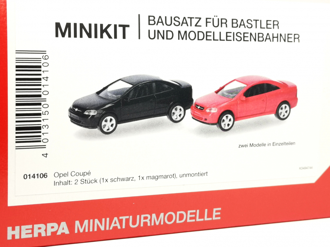 014106 Herpa MiniKit Opel Coupé (2000), Schwarz und Magmarot, 2 Stück Herpa