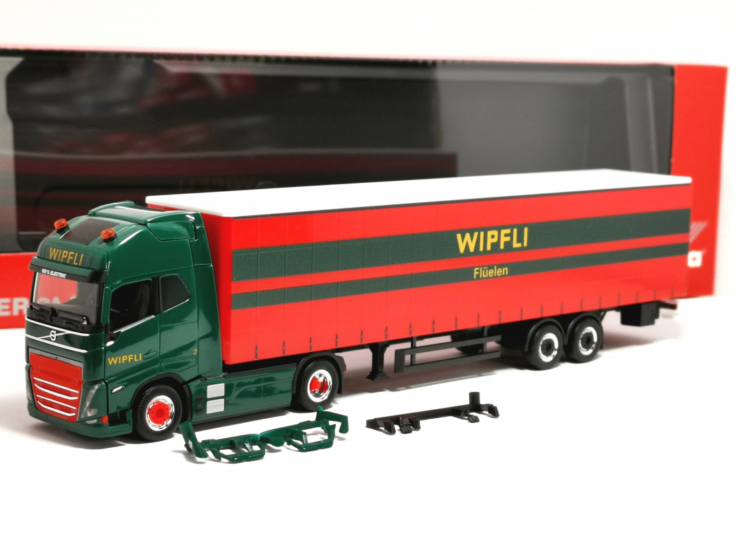 319171 Volvo FH GL XL Electric Gardinenplanen-Sattelzug "Wipfli" (Schweiz) Herpa