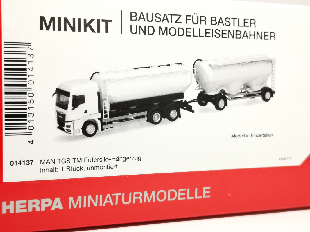 014137 Herpa MiniKit: MAN TGS TM Eutersilo-Hängerzug, weiß (1 Stück) Herpa