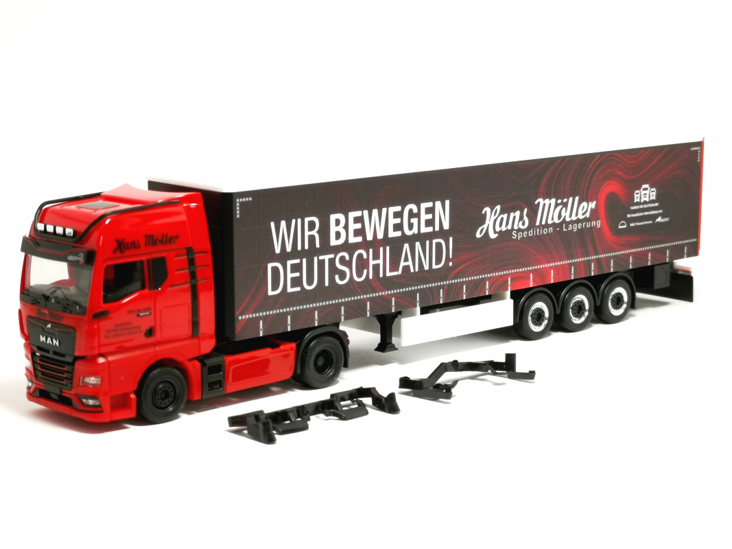 319669 MAN TGX GX Gardinenplanen-Sattelzug "Hans Möller / Wir bewegen Deutschland" Herpa