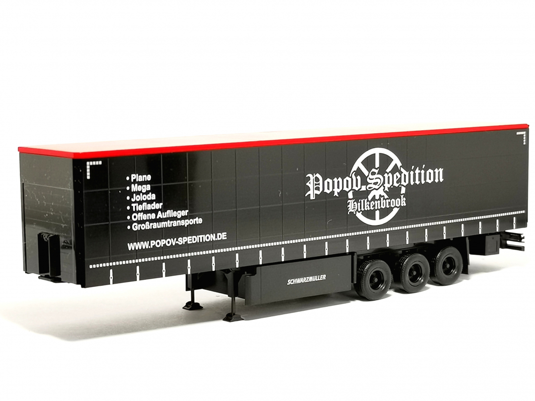 Preview: Gardinenplanen Auflieger "Popov Spedition" Herpa