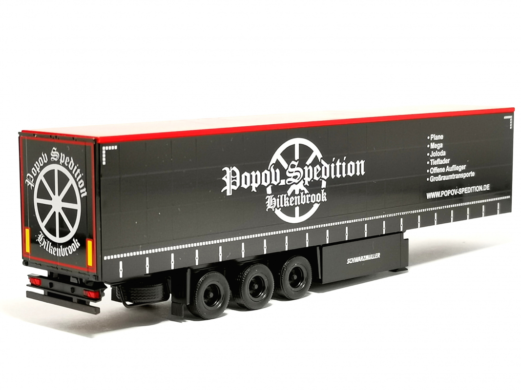 Gardinenplanen Auflieger "Popov Spedition" Herpa