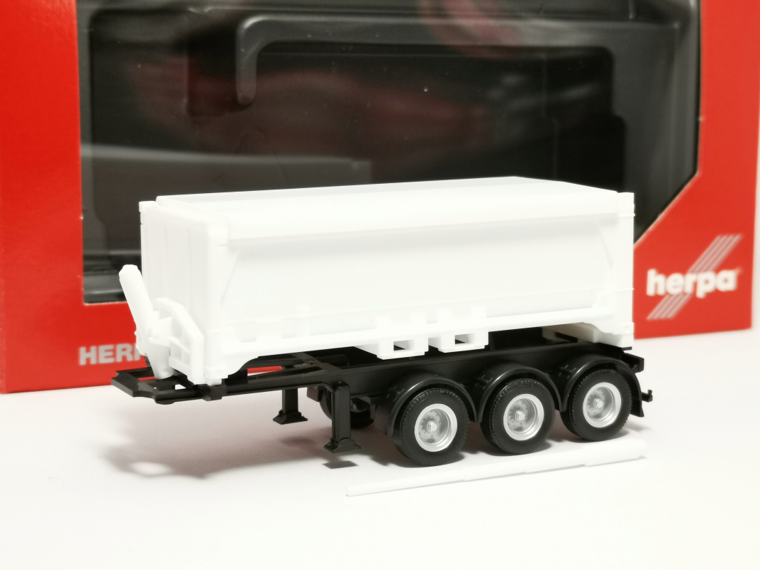 077101 Abraumcontainerauflieger 3achs, weiß Herpa
