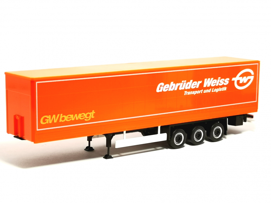 Gardinenplanen-Auflieger mit Bordwänden "Gebrüder Weiss" Herpa