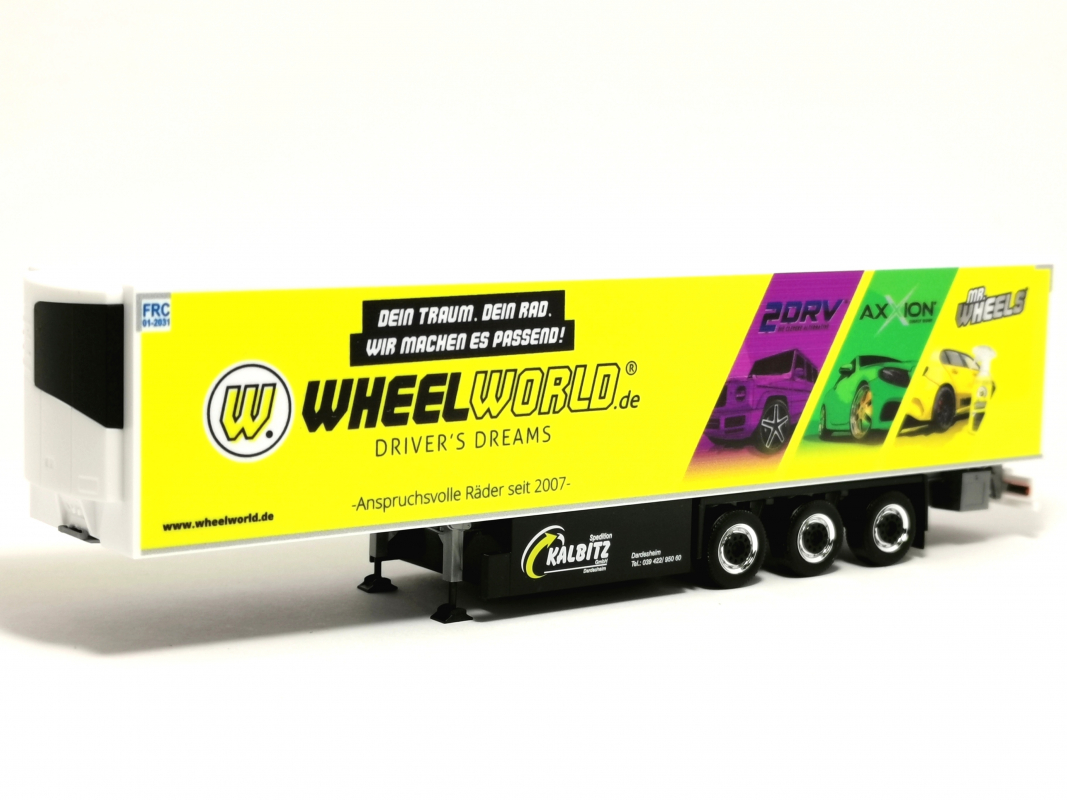 Kühlkoffer-Auflieger "Wheelworld Axxion - Mr. Wheels" Herpa