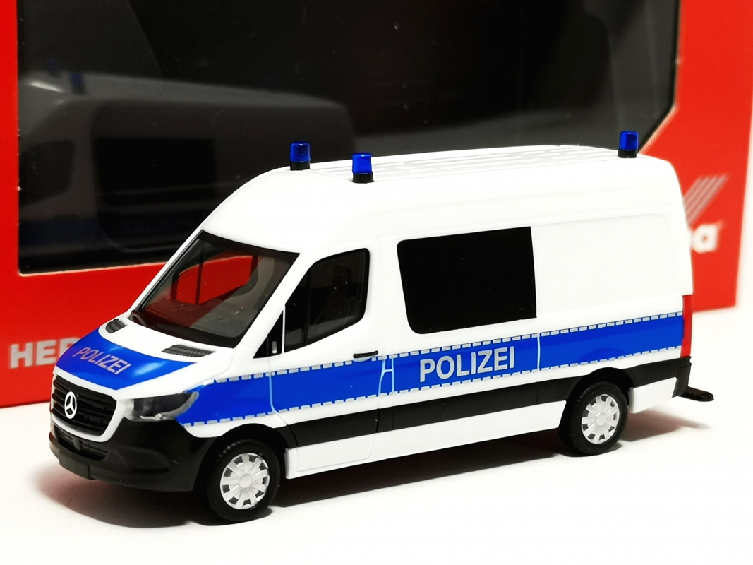 098786 Mb Sprinter 18 Halbbus Hochdach "Polizei Nordrhein-Westfalen/Brandermittler" Herpa
