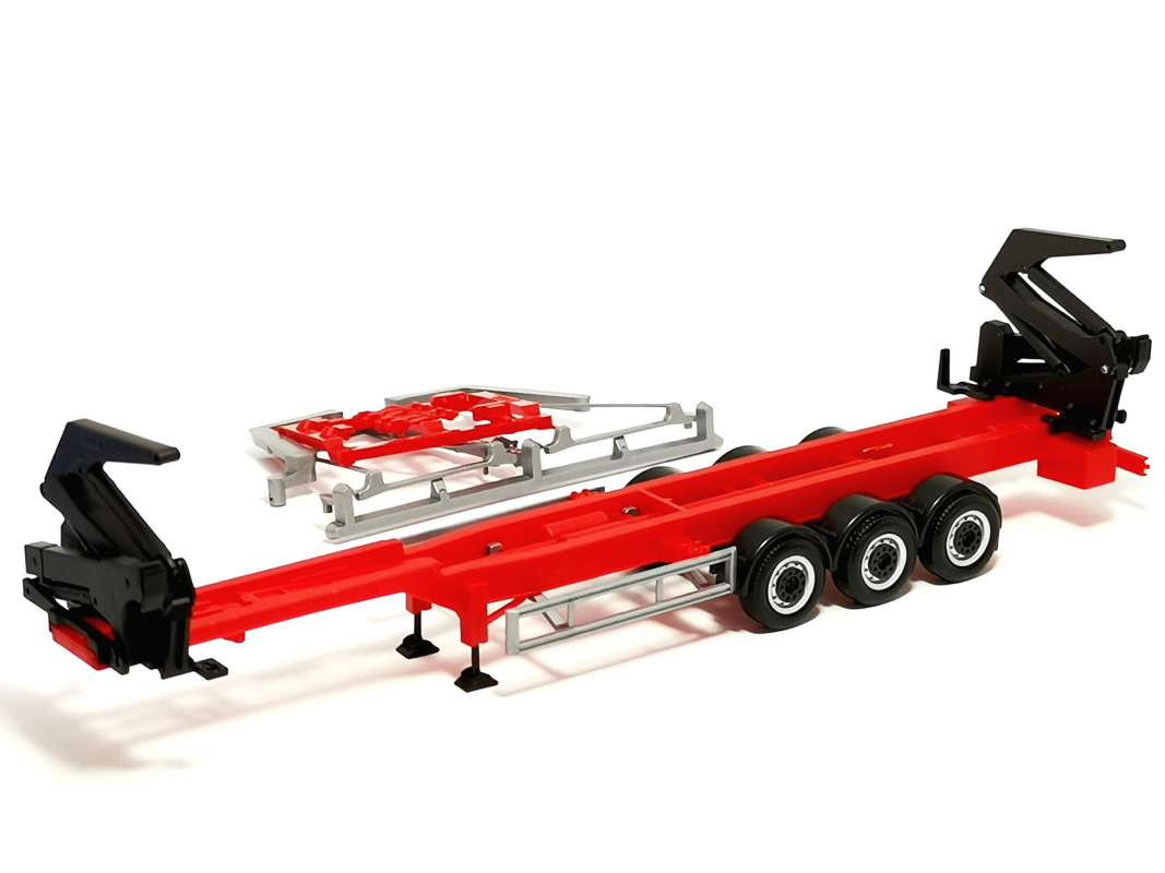 Container-Seitenlader Auflieger rot/schwarz Herpa