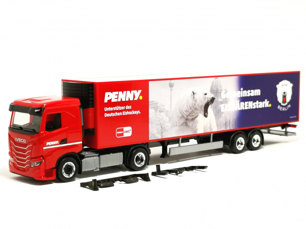 962018 Iveco S-Way Kühlkoffer-Sattelzug "PENNY DEL / Eisbären Berlin" Herpa