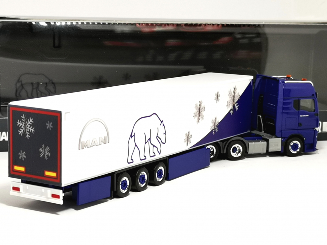 Preview: 955119 MAN TGX GX Kühlkoffer-Sattelzug "MAN Truck & Bus SE" blau Herpa SuperSALE