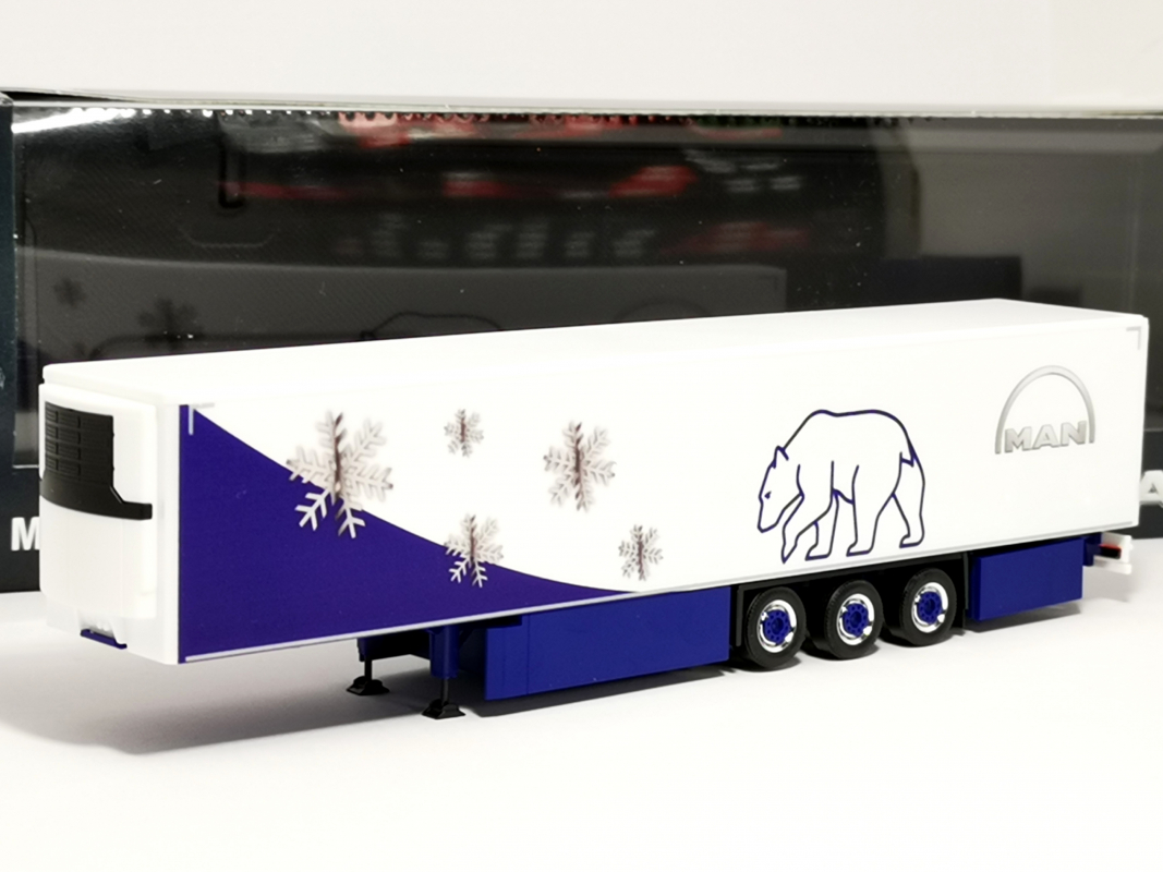 Kühlkoffer-Auflieger 15m "MAN Truck & Bus SE" weiß/blau Herpa 119