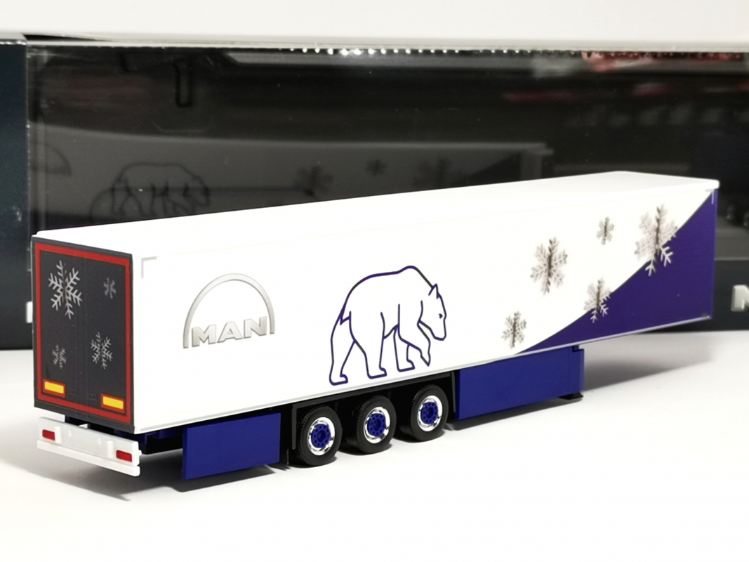 Preview: Kühlkoffer-Auflieger 15m "MAN Truck & Bus SE" weiß/blau Herpa 119