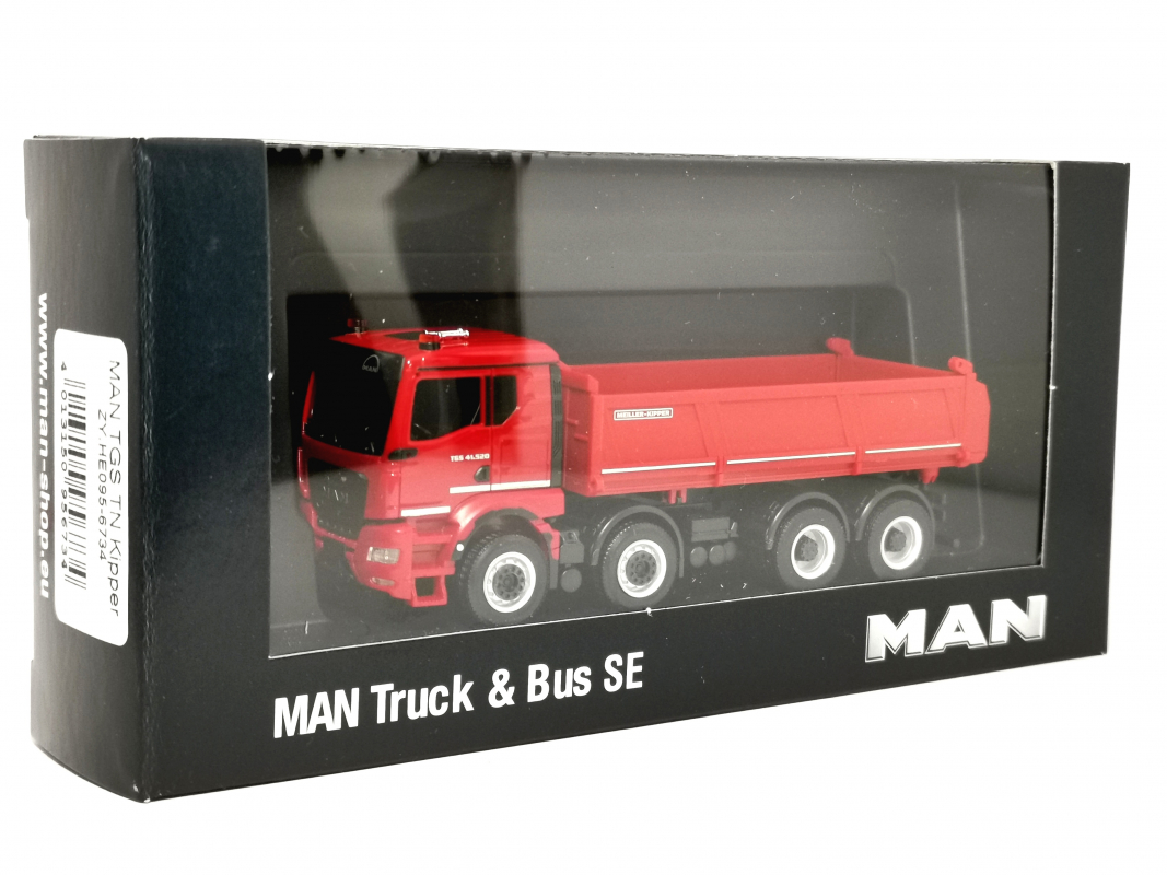 956734 MAN TGS TN Dreiseitenkipper-LKW 4achs "MAN Truck & Bus SE" weinrot Herpa