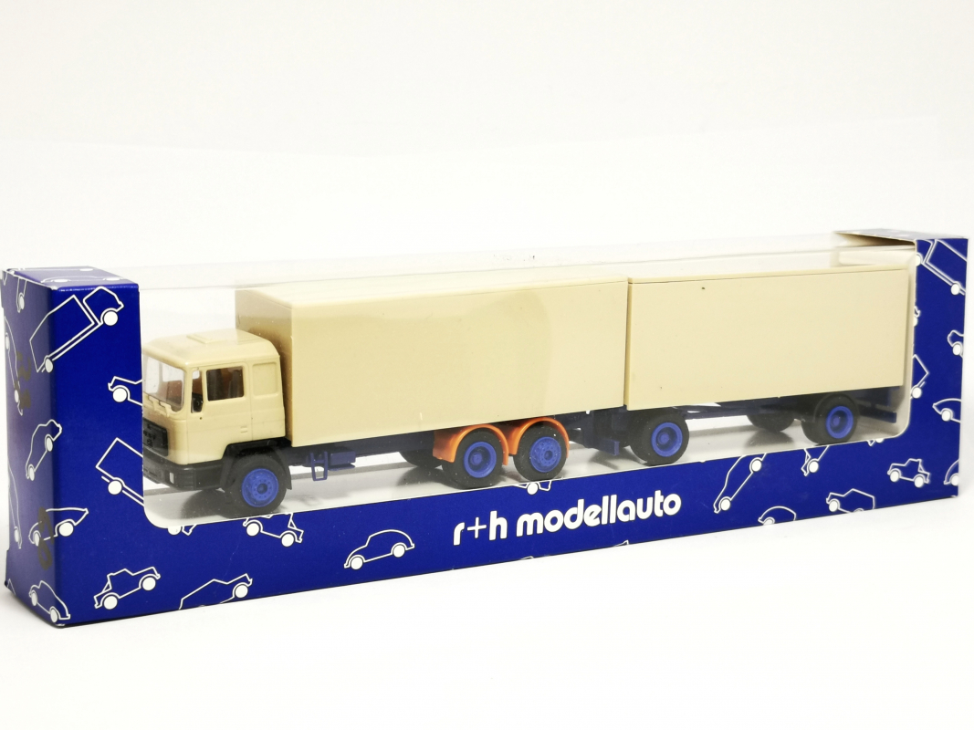 MAN F90 3-achs Koffer-Hängerzug unbedruckt, beige r+H Modellauto 1:87 R3