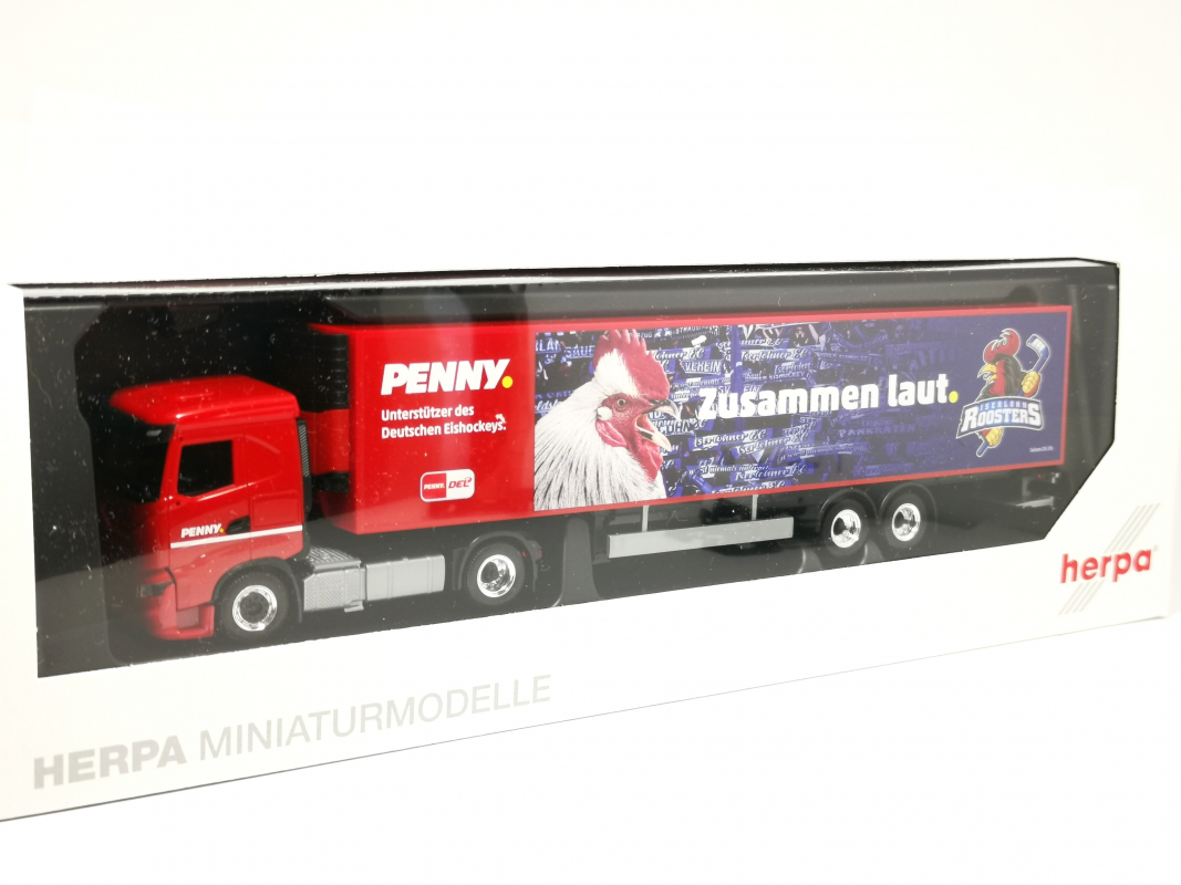 962063 Iveco S-Way Kühlkoffer-Sattelzug "PENNY DEL / Iserlohn Roosters" Herpa