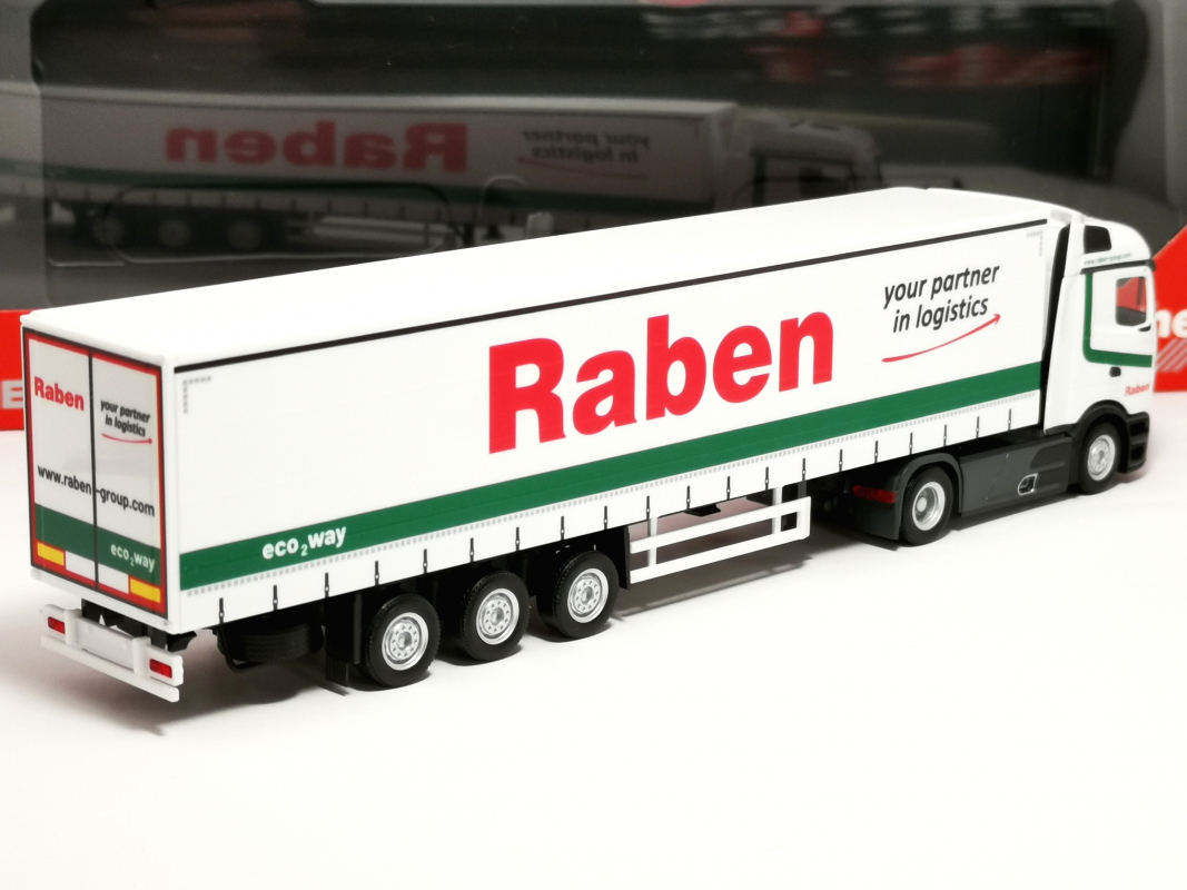 321044 Mb Actros L ProCabin Streamspace Gardinenplanen-Sattelzug "Raben Logistics" Herpa