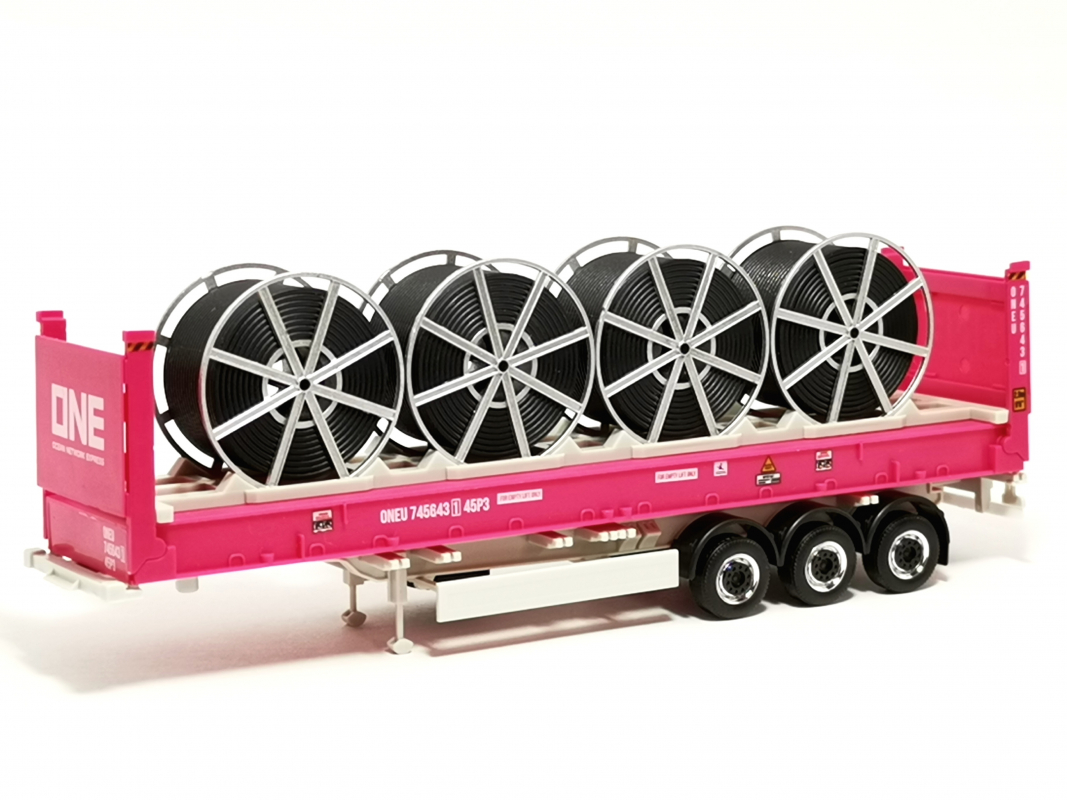 40ft Flat Rack Container mit Kabeltrommeln "ONE" Herpa